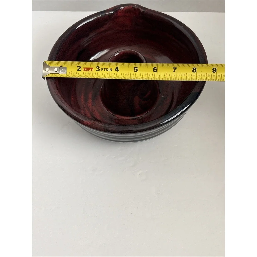 Studio Art Signed Handmade Glazed Burgundy Bundt Pottery